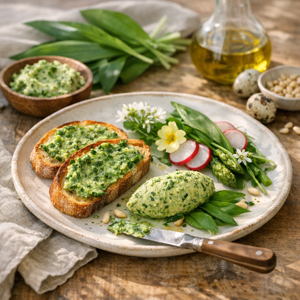 Le cas qui change tout : l’ail des ours en beurre aromatique sur une assiette de printemps