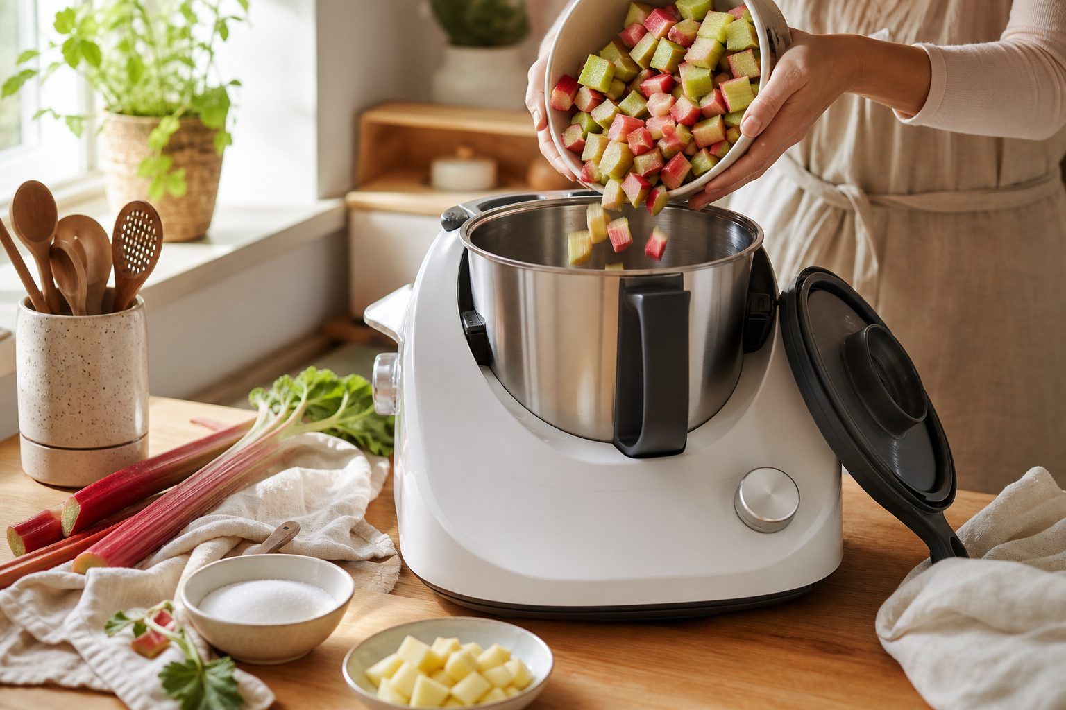 Préparation de la compote de rhubarbe au Thermomix
