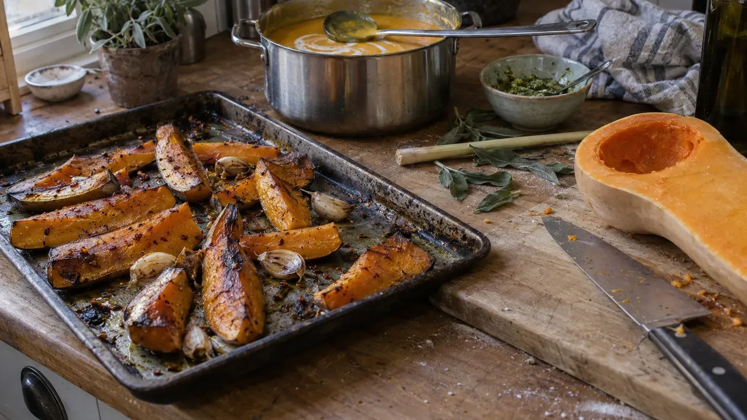Courge butternut : 2 façons simples de la cuisiner, en soupe thaïlandaise au lait de coco ou rôtie au pesto de sauge