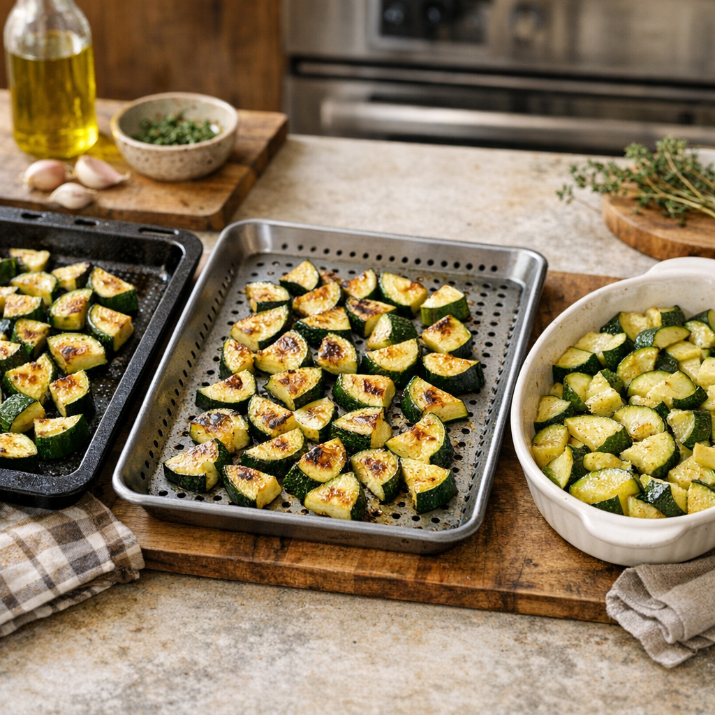 Faut-il cuire les courgettes sur une plaque ouverte, une plaque perforée ou dans un plat type tian selon qu’on veut des 