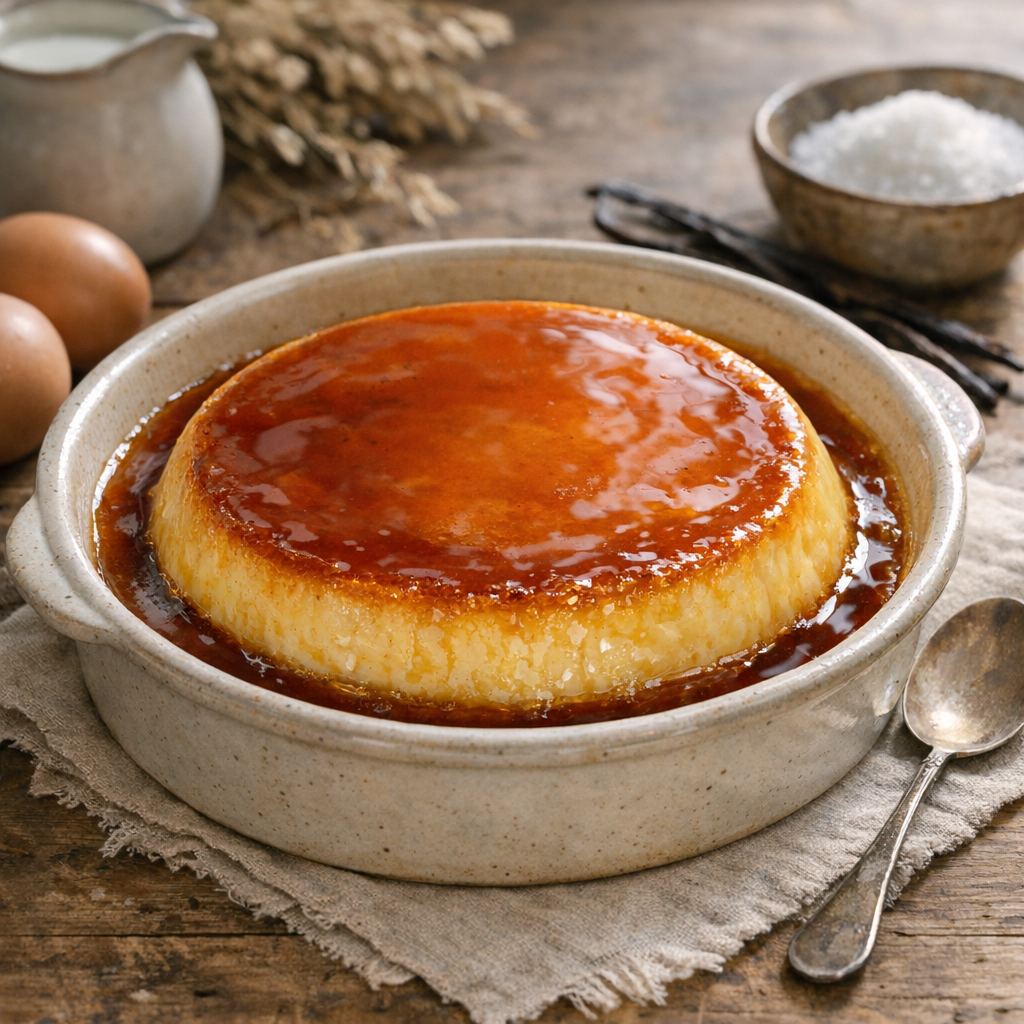 Le Flan aux œufs à l’Ancienne au four reste lisse et tremblant