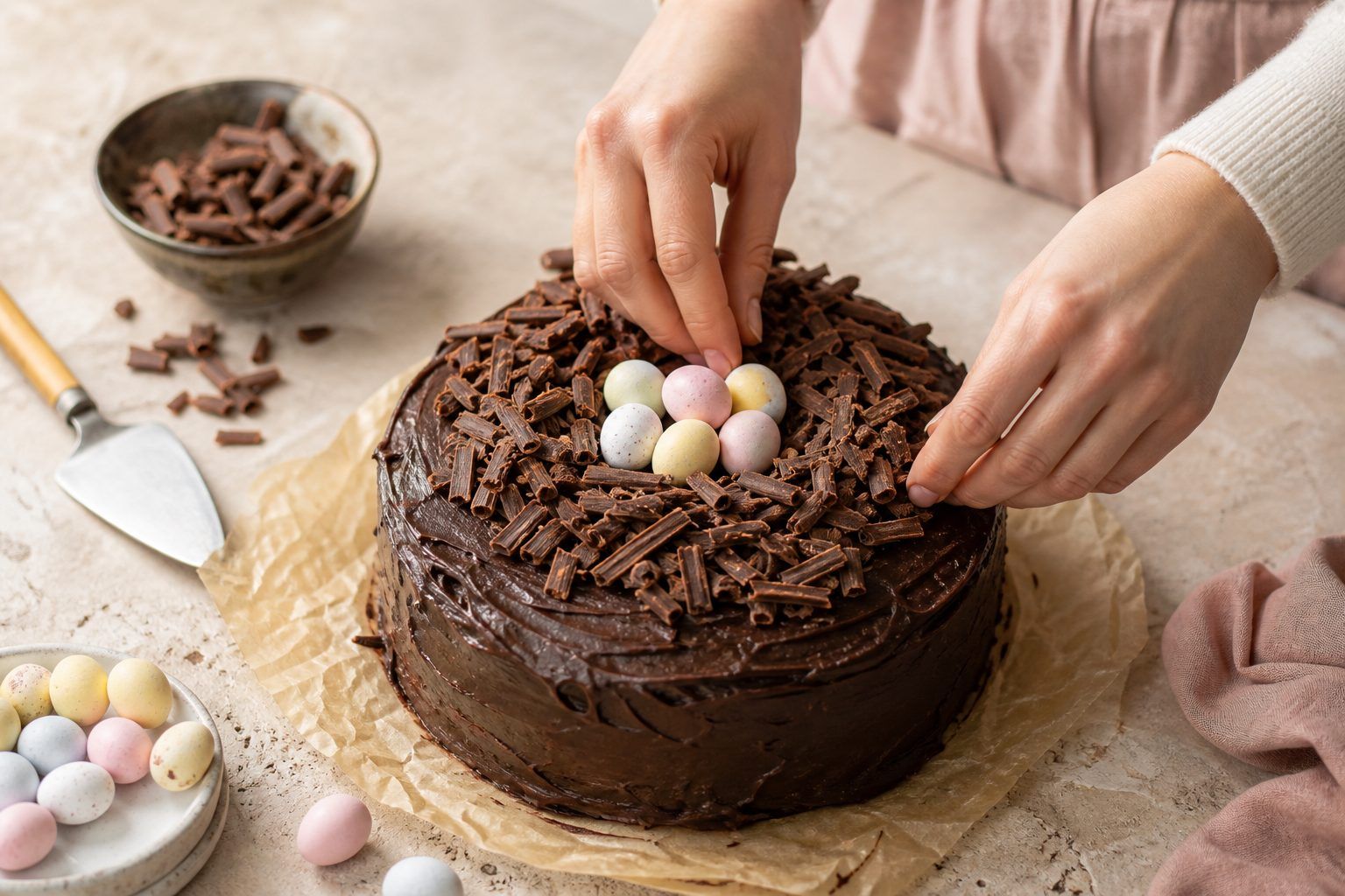 Préparation du gâteau&nbsp;: les gestes qui font un vrai nid de Pâques