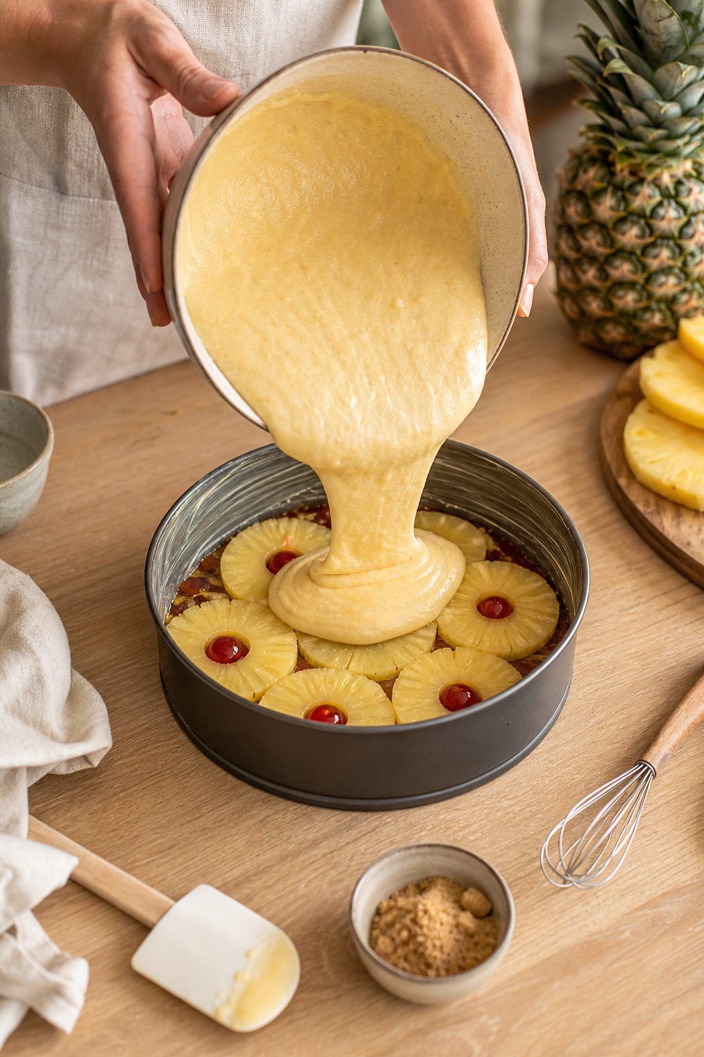 Préparation du gâteau renversé à l’ananas, pas à pas