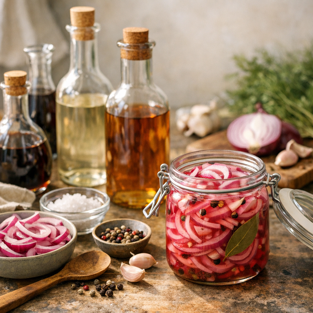 Quel vinaigre choisir pour des pickles d’oignon rouge vraiment savoureux ?