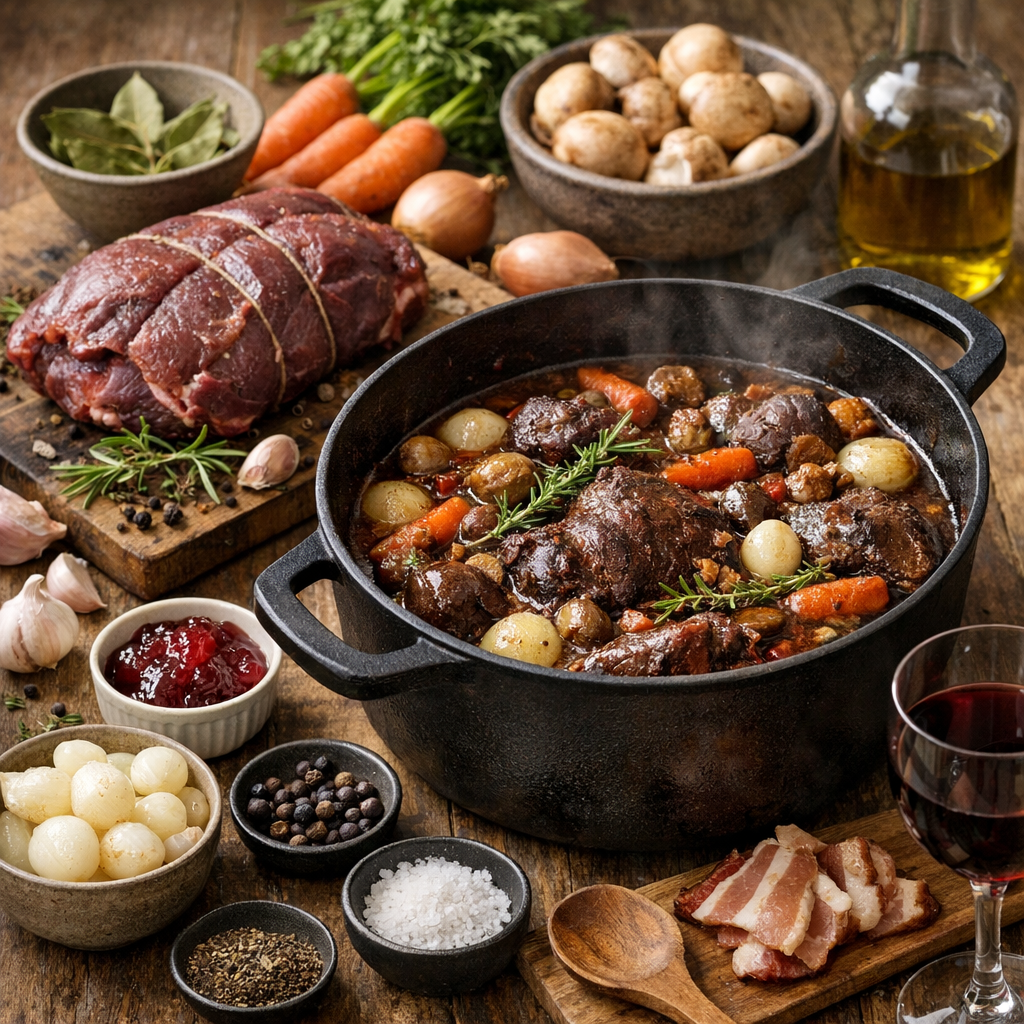 Ingrédients et base de recette : une cocotte de chevreuil pensée pour l’épaule ou le cuissot
