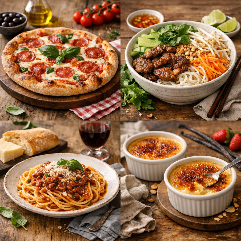 De la pizza à la pasta, du bò bún à la crème brûlée : 4 familles de “délices” à ne pas confondre