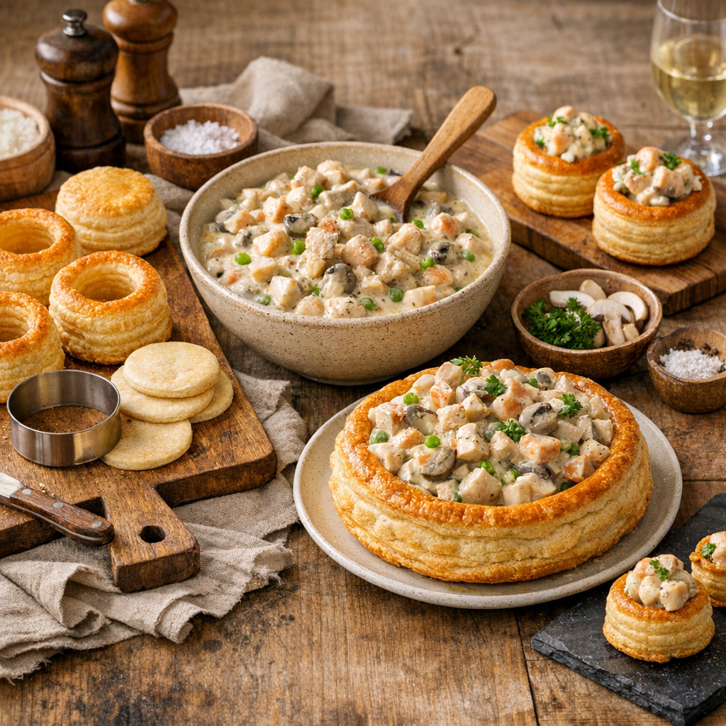 Les ingrédients de la recette : base feuilletée, garniture liée et choix du format