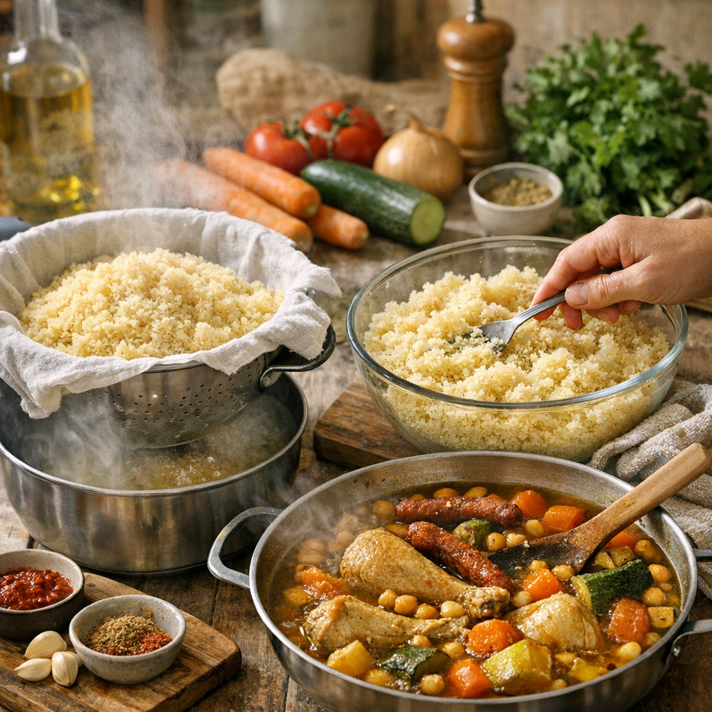 Comment obtenir un couscous réussi si on n’a pas de couscoussier, sans finir avec une semoule collante ou un bouillon tr