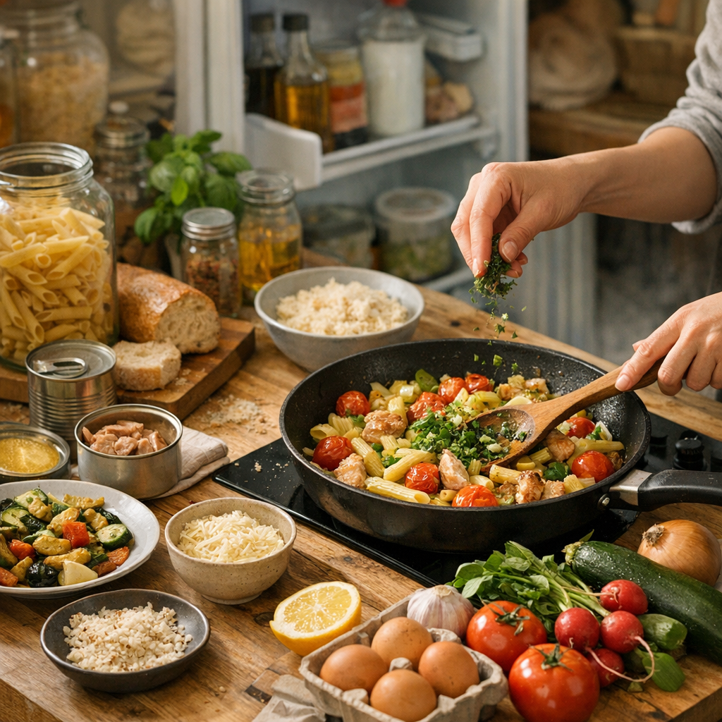 Comment faire un bon repas rapide avec ce qu'on a déjà : placard, frigo, restes et produits du marché