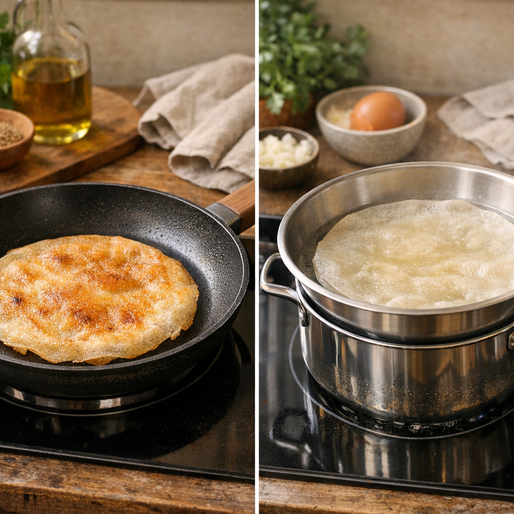 Faut-il cuire la feuille de brick directement sur la poêle ou avec un bain-marie dessous ?