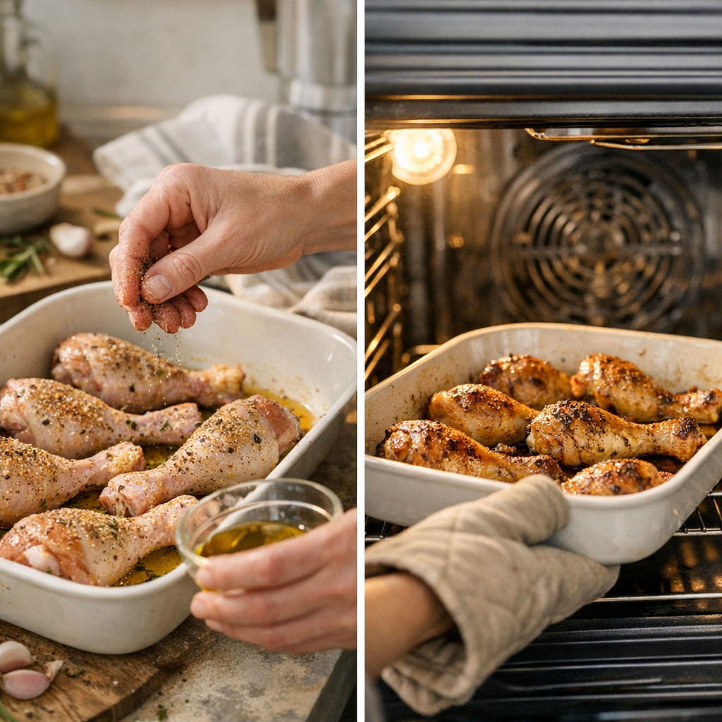 Préparation et cuisson au four : le bon enchaînement pour une peau qui rôtit vraiment