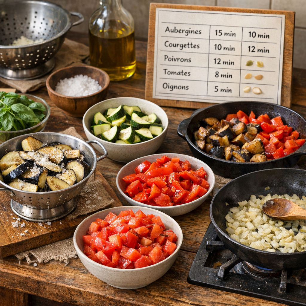 Le protocole qui change tout : ordre de cuisson, salage, dégorgeage et tableau des temps par légume