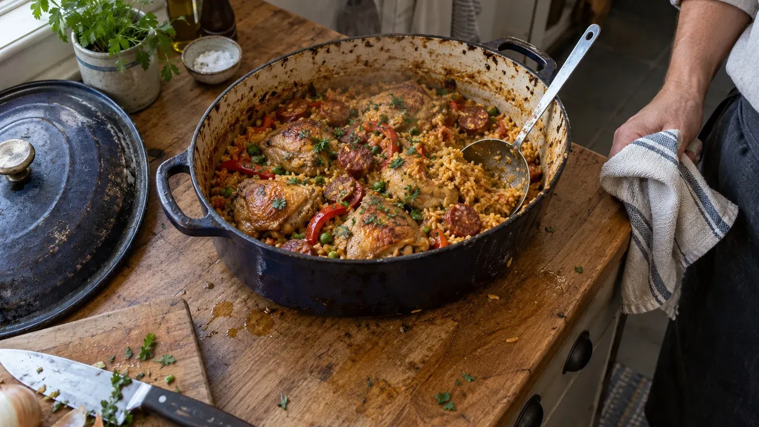 Riz au poulet et chorizo : ce qui change pour votre table quand une seule cocotte remplace la paëlla