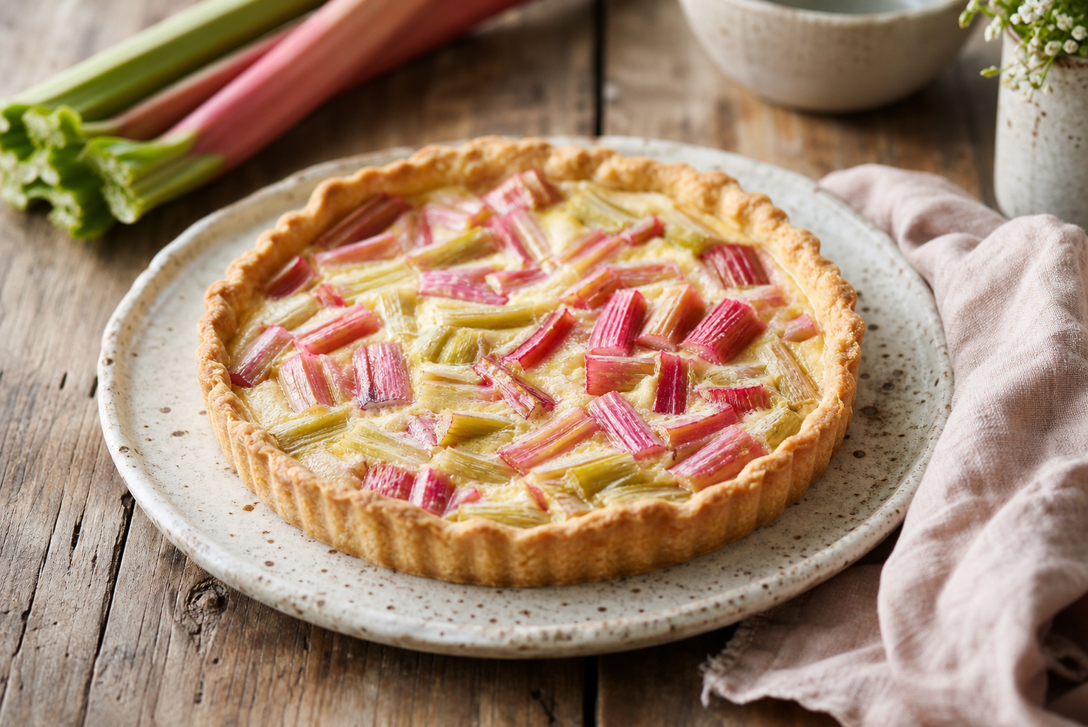 La tarte à la rhubarbe traditionnelle garde tout son croquant